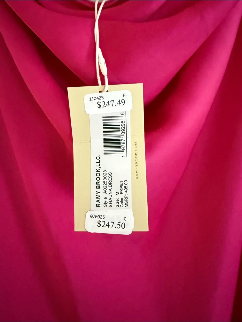 Ramy Brook Strapless Satin Midi Dress in Hot Pink